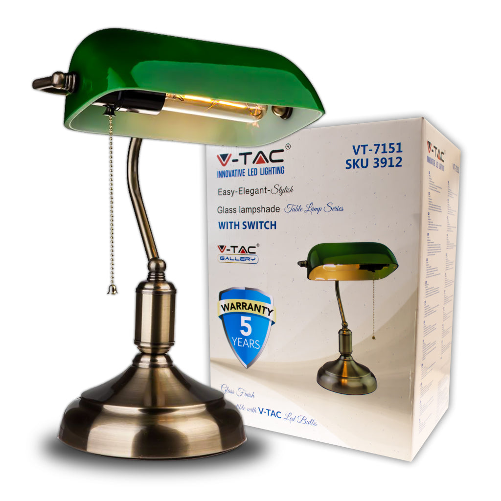 V-TAC Lampada LED da Tavolo Vintage in Metallo con Portalampada E27 Diffusore Inclinabile di 90° in Vetro Colore Verde V-TAC Lampada LED da Tavolo Vintage in Metallo con Portalampada E27 Diffusore Inclinabile di 90° in Vetro Colore Verde